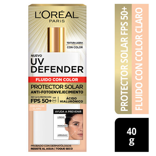 Uv Defender Fluido Cuidado Anti Fotoenvejecimiento Tono Claro Fps50+ 40ml, , large image number 0