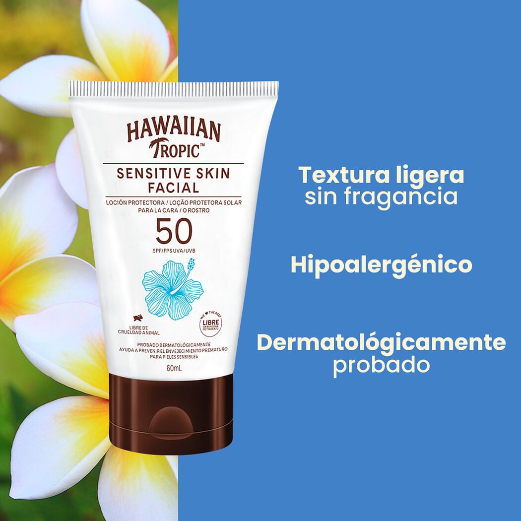 Protector Solar Hawaiian Tropic Facial Sensitive Skin Facial FPS50 60 mL, , large image number 1