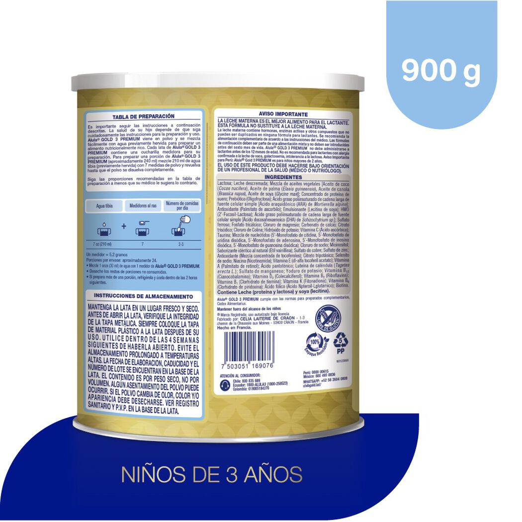 F&oacute;rmula Infantil Progress Alula Gold 900 g, , large image number 1