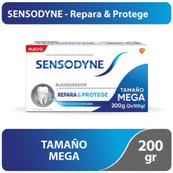 Sensodyne Repara & Protege Blanqueador Crema Dental para Dientes Sensibles, Tamaño Mega, 2x100g