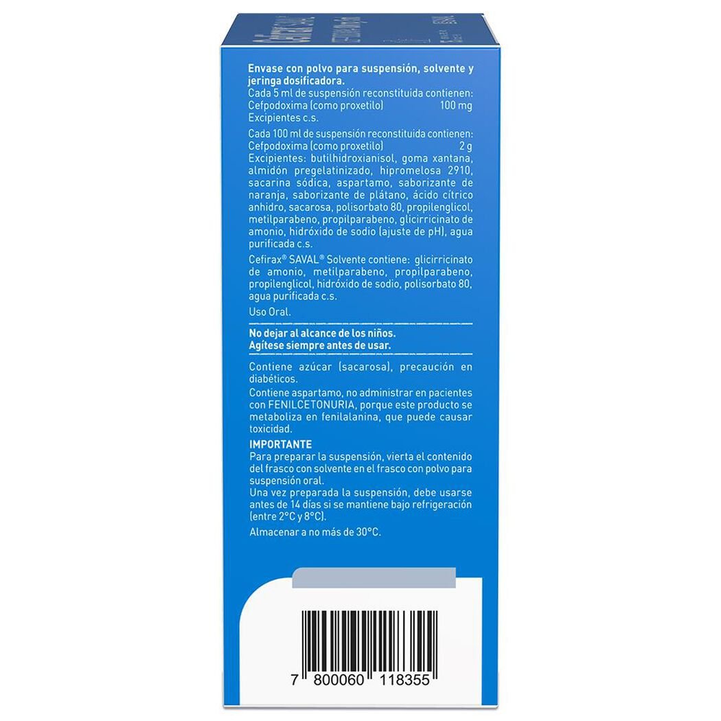 Cefirax 100 mg/5 mL x 75 mL Polvo Para Suspensión Oral Con Solvente, , large image number 1