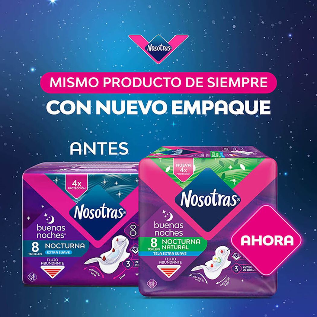 Toalla Higiénica Nosotras Buenas Noches Flujo Abundante Suave 8 un, , large image number 2