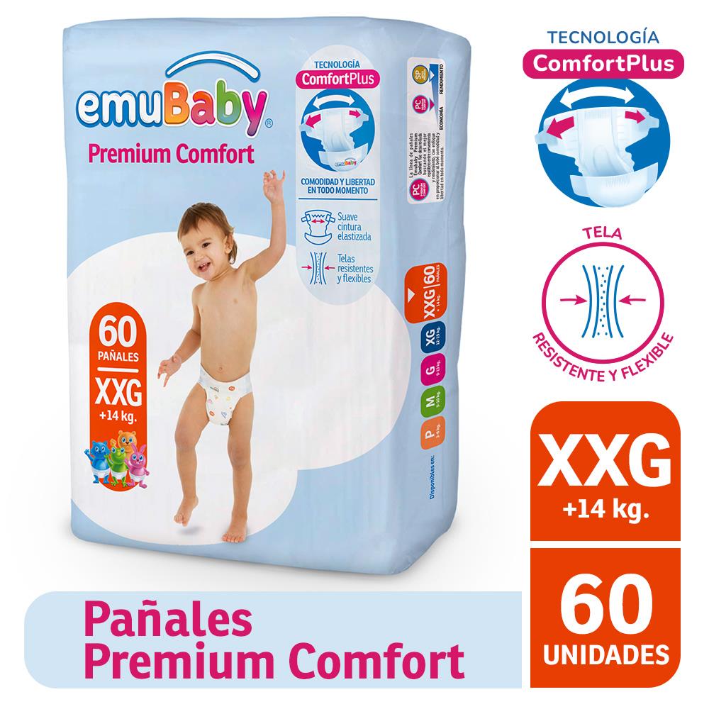Pañales Emubaby Premium Comfort XXG +14 kg 60 un | Farmacias Ahumada